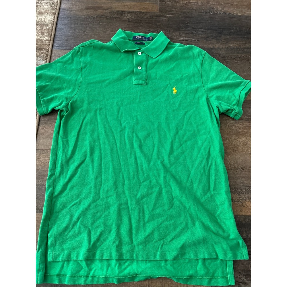 Polo Ralph Lauren Mens Custom Fit Polo Shirt Green Yellow Pony Large L